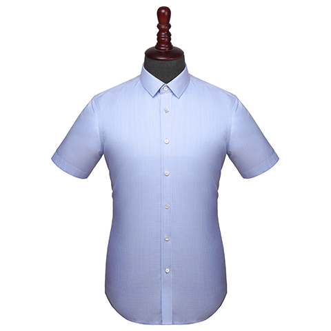 藍色格紋短袖襯衫定制