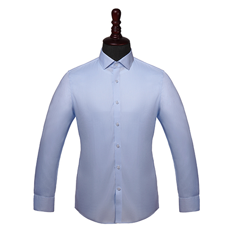 藍色基礎款斜紋長袖襯衫