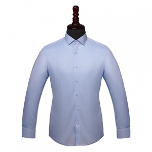 藍色基礎款斜紋長袖襯衫 